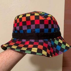 Black & Multicolor Checkered Pattern Bucket Hat